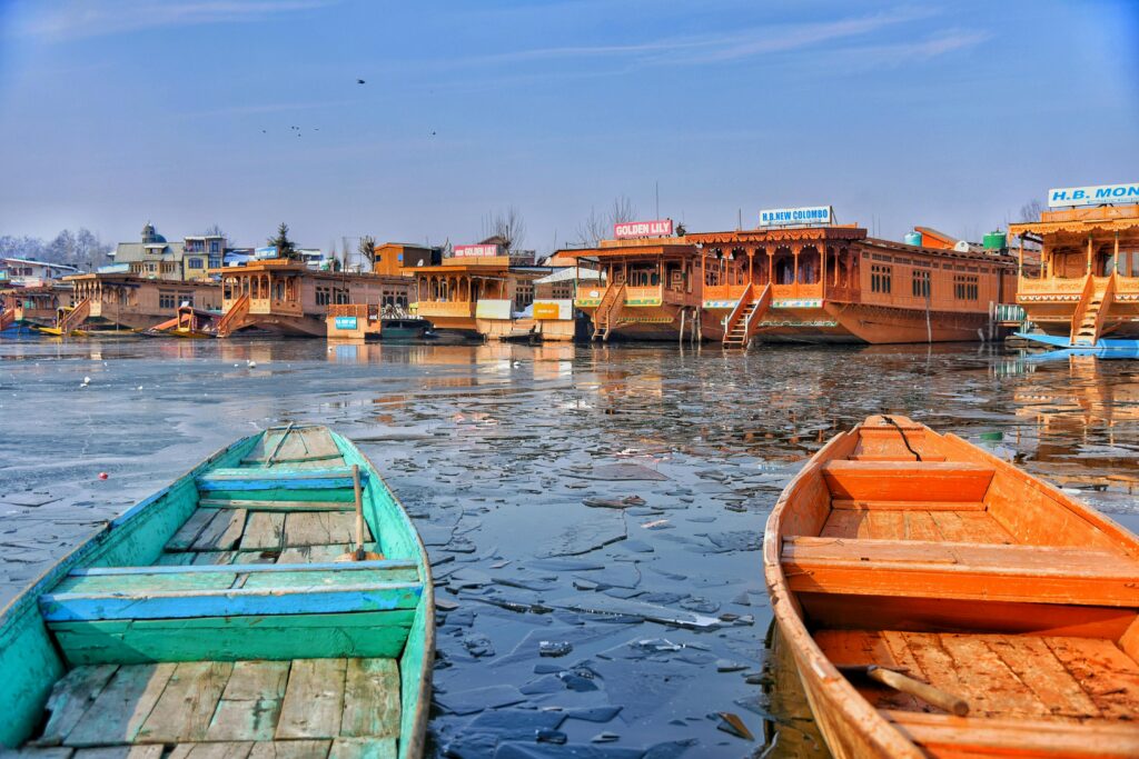 Boathouses on Dal Lake in India