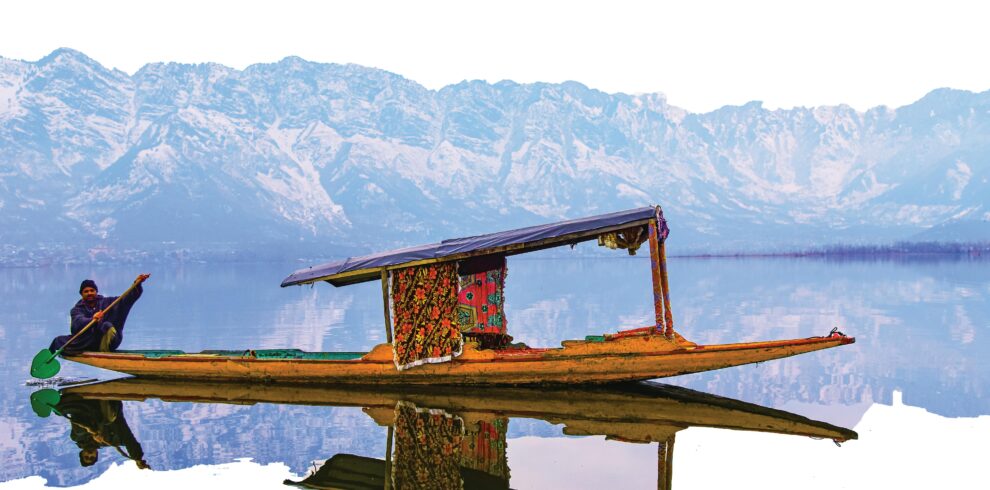 Man on Boat on Dal Lake in India