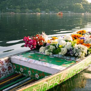 Green Wooden Boat on the lake