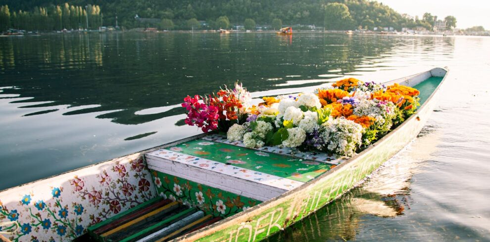 Green Wooden Boat on the lake